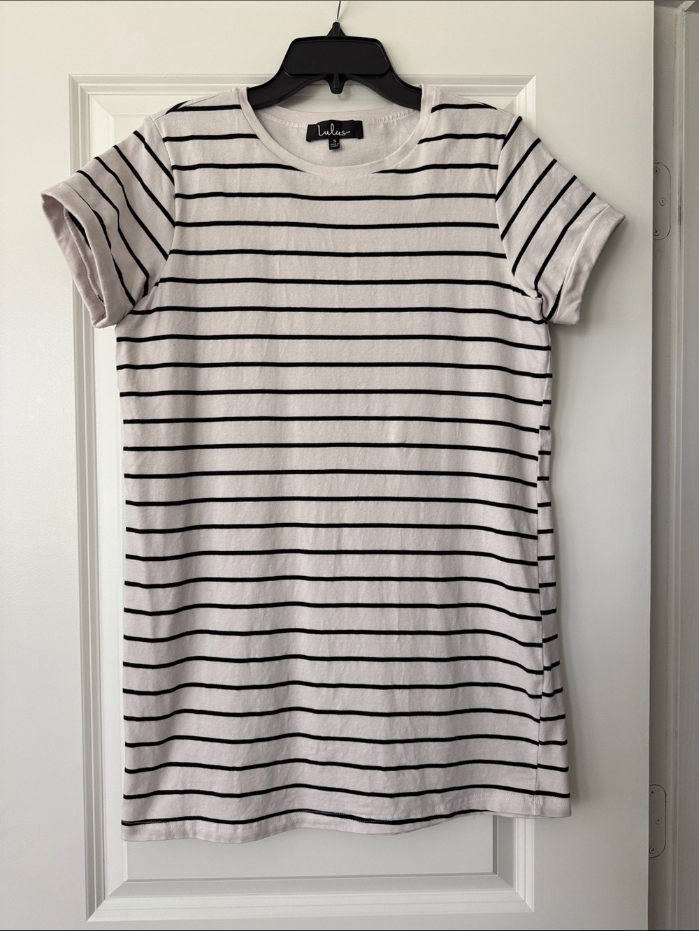 Lulu's White T-shirt Dress with Black Stripes